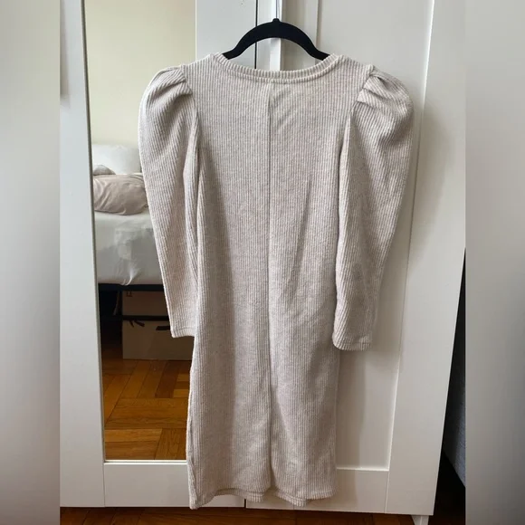 BERSHKA Women Ribbed Cream Bodycon dress - Picture 3 of 7